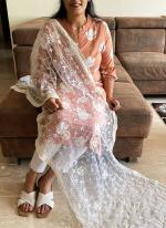 Net White Party Wear Embroidery Work Dupatta